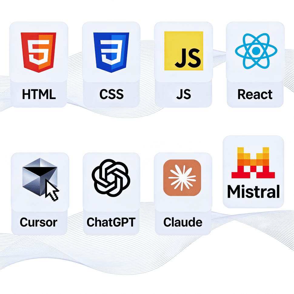 Logos des outils IA - Cursor, ChatGPT, Claude, Mistral